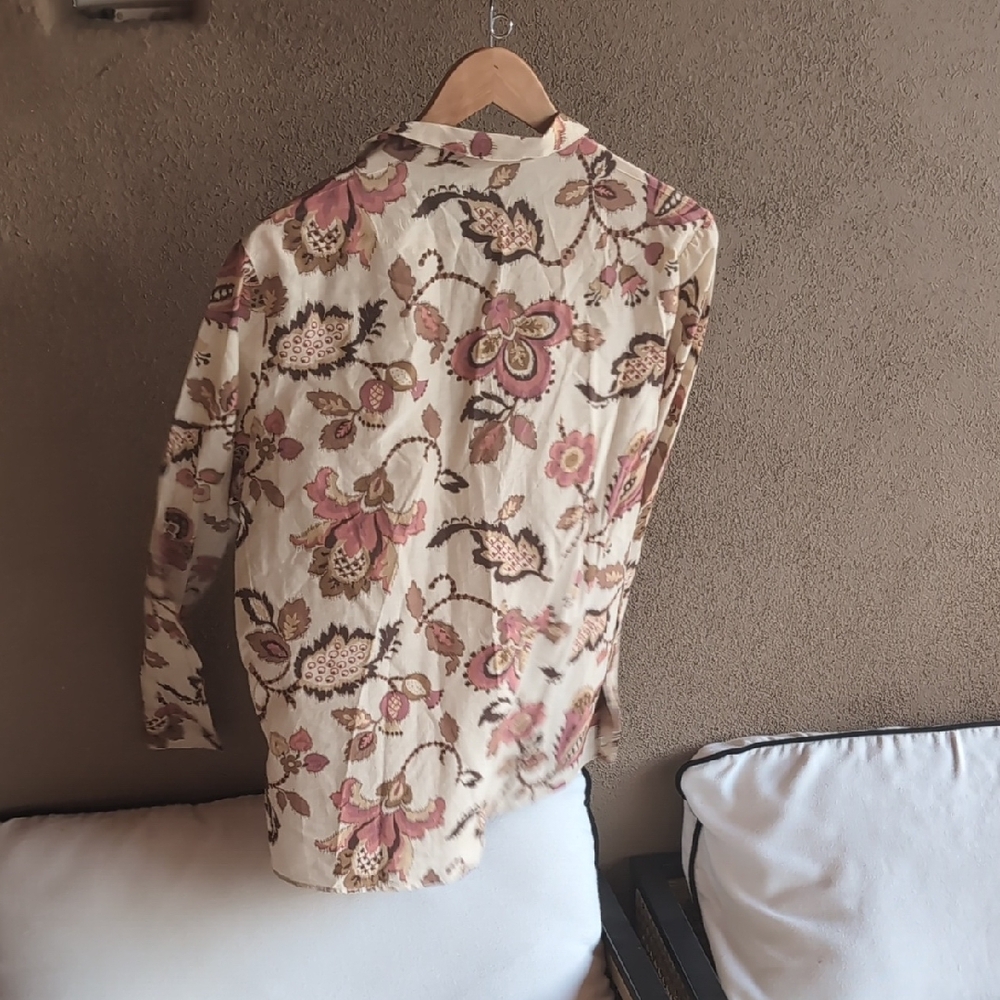 NWOT SEZANE PIERRO SHIRT Merveille Print Silk Cotton Pink Brown 42 (US 10-10) - Picture 5 of 10